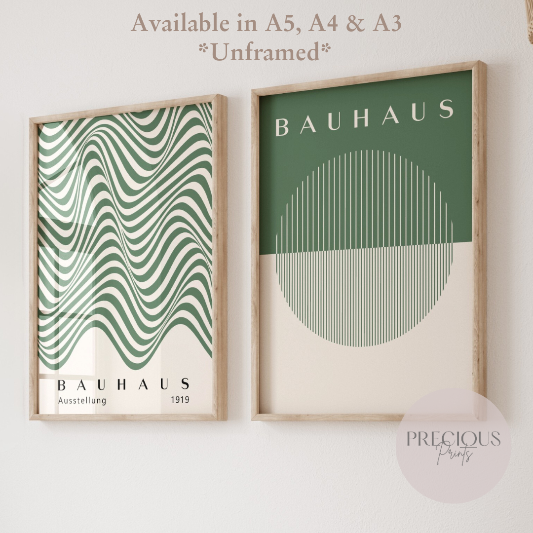 Set of 2 Bauhaus Prints A5 A4 A3 Art Exhibition Sage Green Poster