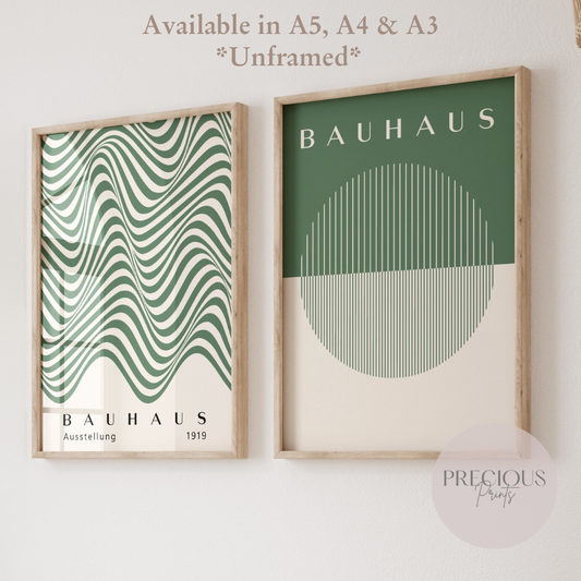 Set of 2 Bauhaus Prints A5 A4 A3 Art Exhibition Sage Green Poster