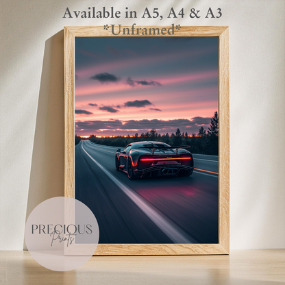 Bugatti Chiron Sports Car Wall Art Print Poster / A5 A4 A3 Unframed
