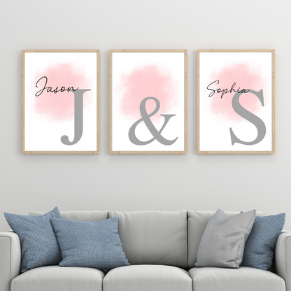 Personalised Couple Initial Prints Set of 3 Custom Posters A5 A4 A3
