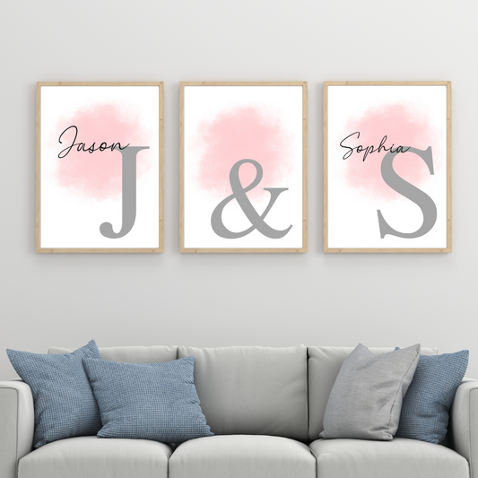 Personalised Couple Initial Prints Set of 3 Custom Posters A5 A4 A3