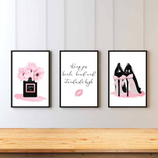 Teenage Bedroom Glam Wall Art Fashion Print Set of 3 Prints A5 A4 A3