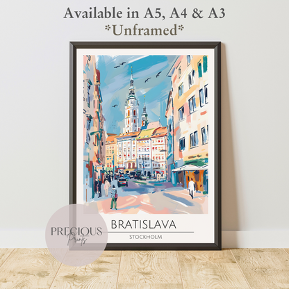 Stockholm, Bratislava Travel Print Poster / Vintage Wall Art / A5 A4 A3