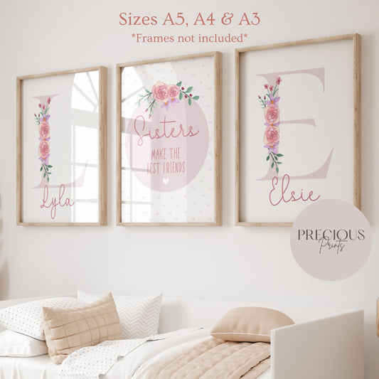 Sisters Make the Best Friends Personalised Floral  bedroom Print / A5 A4 A3