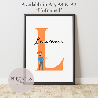 Childrens Personalised Print Blippi Personalised Print Nursery Bedroom A5 A4 A3