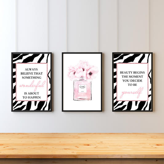 Teenage Bedroom Glam Wall Art Fashion Print Set of 3 Prints A5 A4 A3 Preppy