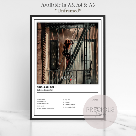 Sabrina Carpenter Singular: Act II Album Music Poster Print A5 A4 A3 Unframed