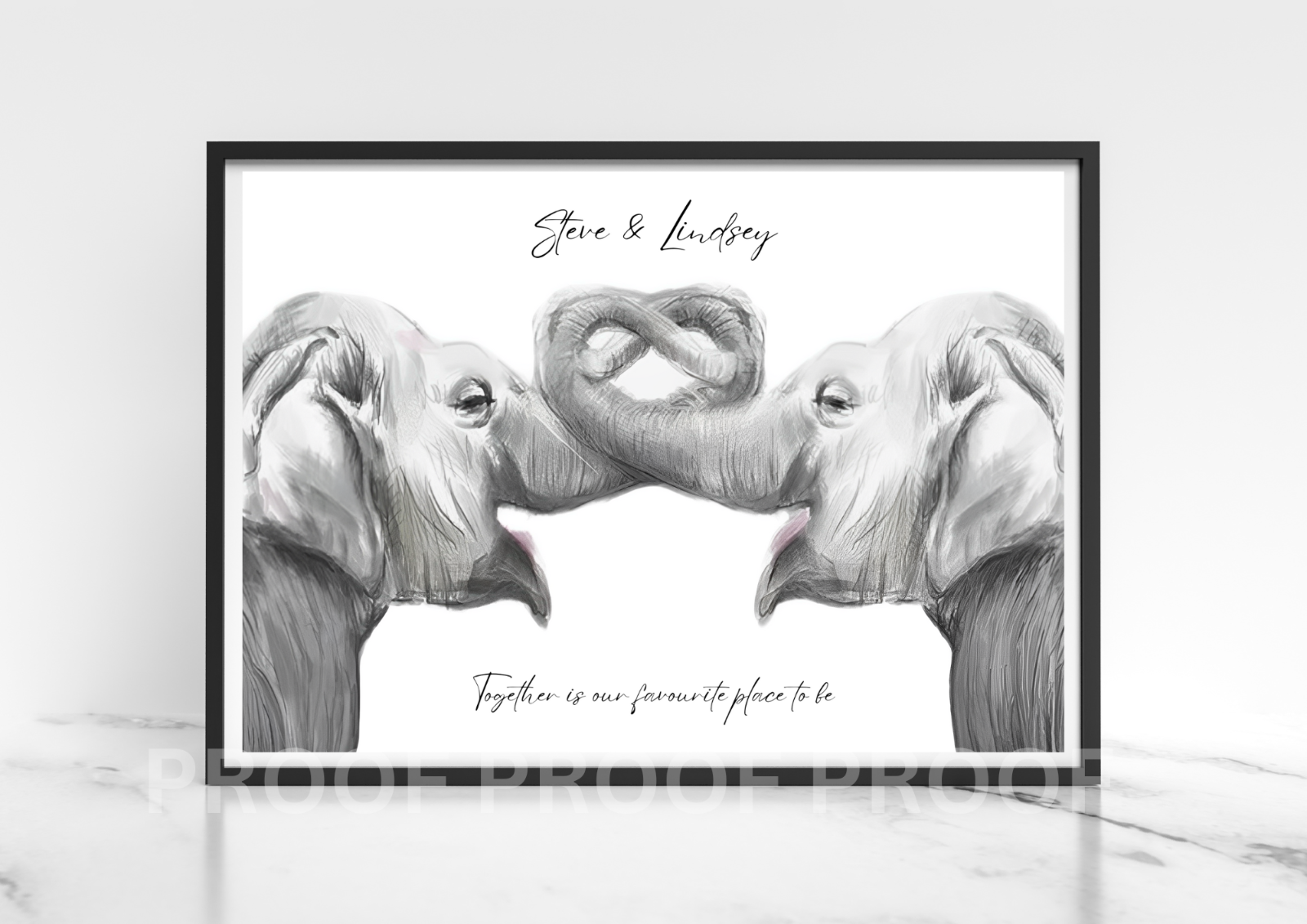 Personalised Valentine Anniversary Elephants Wedding A5 A4 A3