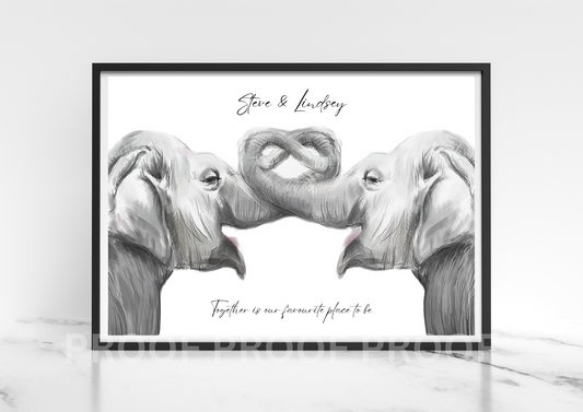 Personalised Valentine Anniversary Elephants Wedding A5 A4 A3