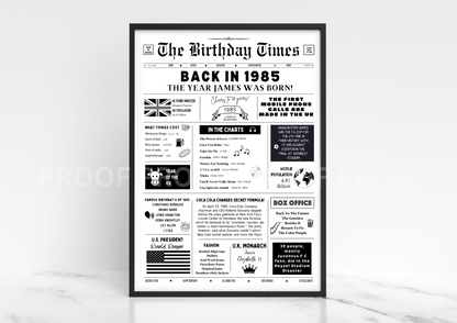 Personalised Birthday Gift / The Year You Were Born Poster / Typography