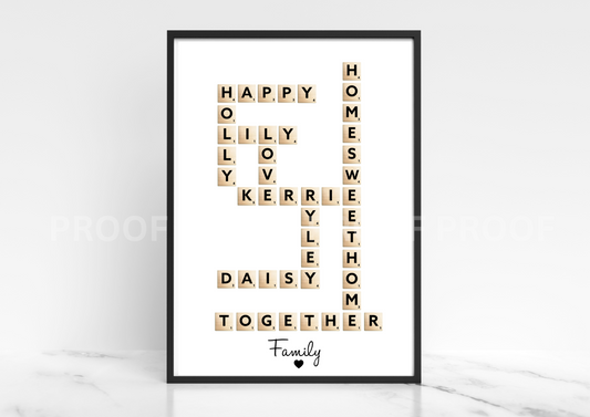 Personalised Scrabble Art Family Print Wedding Valentines Anniversary A4 A3 A5