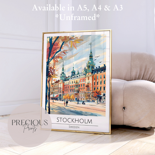 Stockholm Sweden Travel Print Poster- Travel Poster - Vintage Wall Art