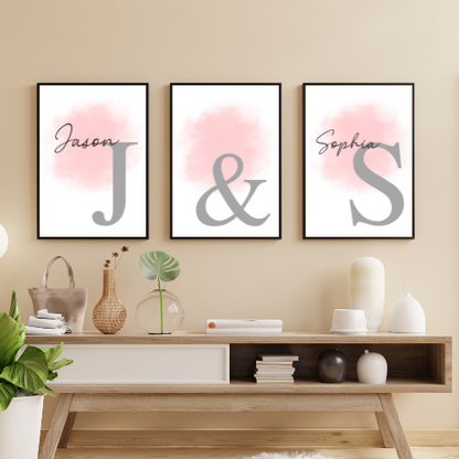 Personalised Couple Initial Prints Set of 3 Custom Posters A5 A4 A3