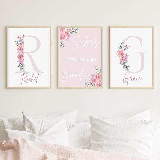 Sisters Make the Best Friends Personalised Floral Print / A5 A4 A3 Unframed