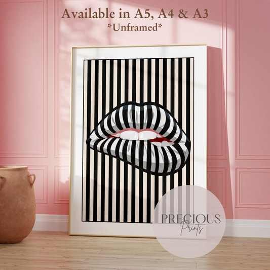 Stripy Lip Art Poster / Preppy Poster /  Vintage Retro Poster / Trendy Print