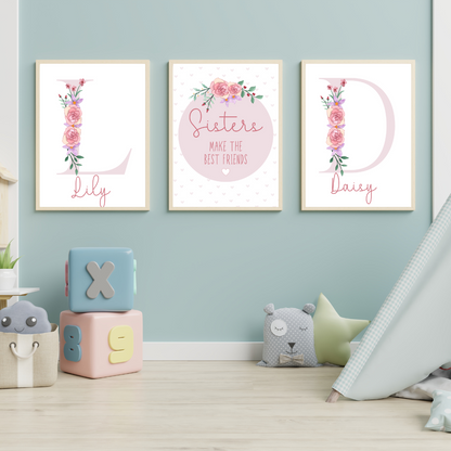 Sisters Make the Best Friends Personalised Floral  bedroom Print / A5 A4 A3