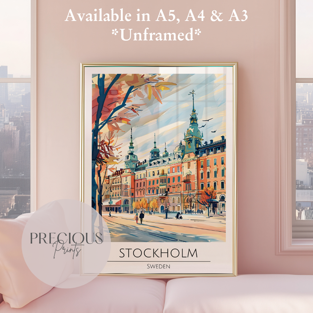 Stockholm Sweden Travel Print Poster- Travel Poster - Vintage Wall Art