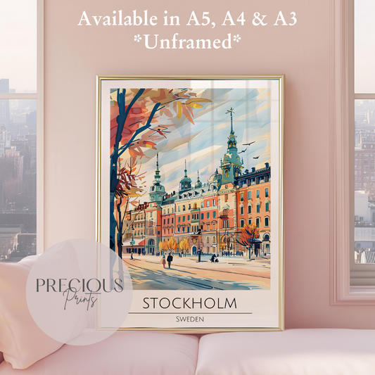 Stockholm Sweden Travel Print Poster- Travel Poster - Vintage Wall Art