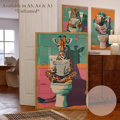 Giraffe on Toilet Print / Funny Art Poster / Humour / Pop Art / Trendy A5 A4 A3