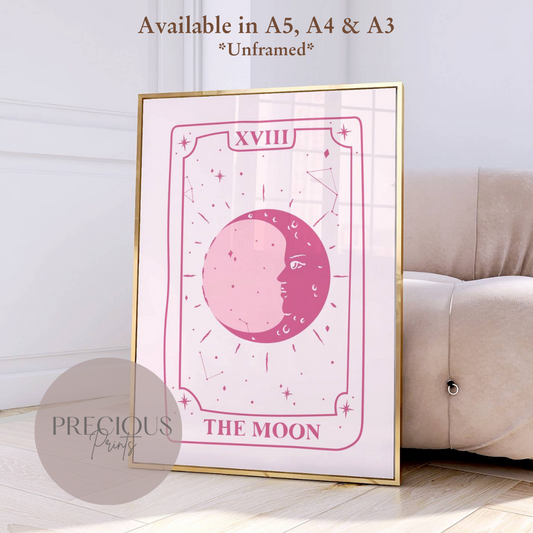 The Moon Tarot Poster / Pink Preppy Poster / Trendy Poster / A5 A4 A3 / Unframed