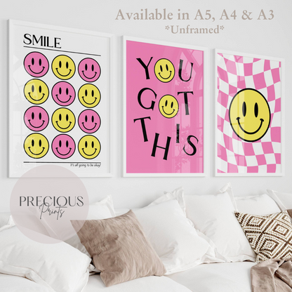 Set of 3 Smiley Preppy Prints / Motivational Poster / Collage Preppy Poster