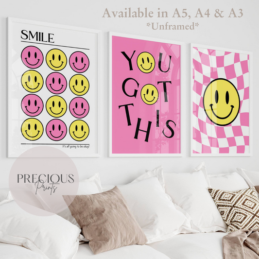 Set of 3 Smiley Preppy Prints / Motivational Poster / Collage Preppy Poster