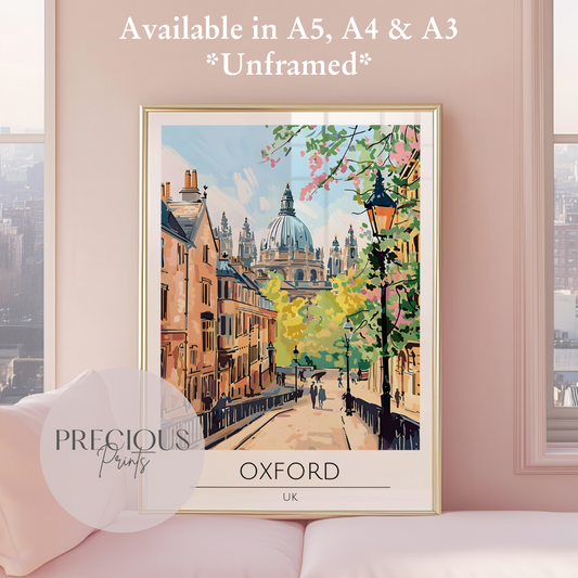 UK - Oxford City Tavel Print Poster- Travel Poster - Vintage Wall Art