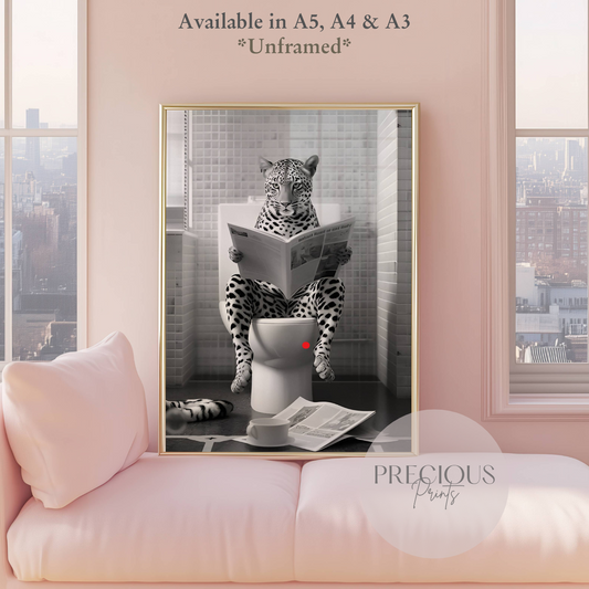 Cheetah on Toilet Funny Animal Print / Bathroom Humour / Funny Wall Art Print