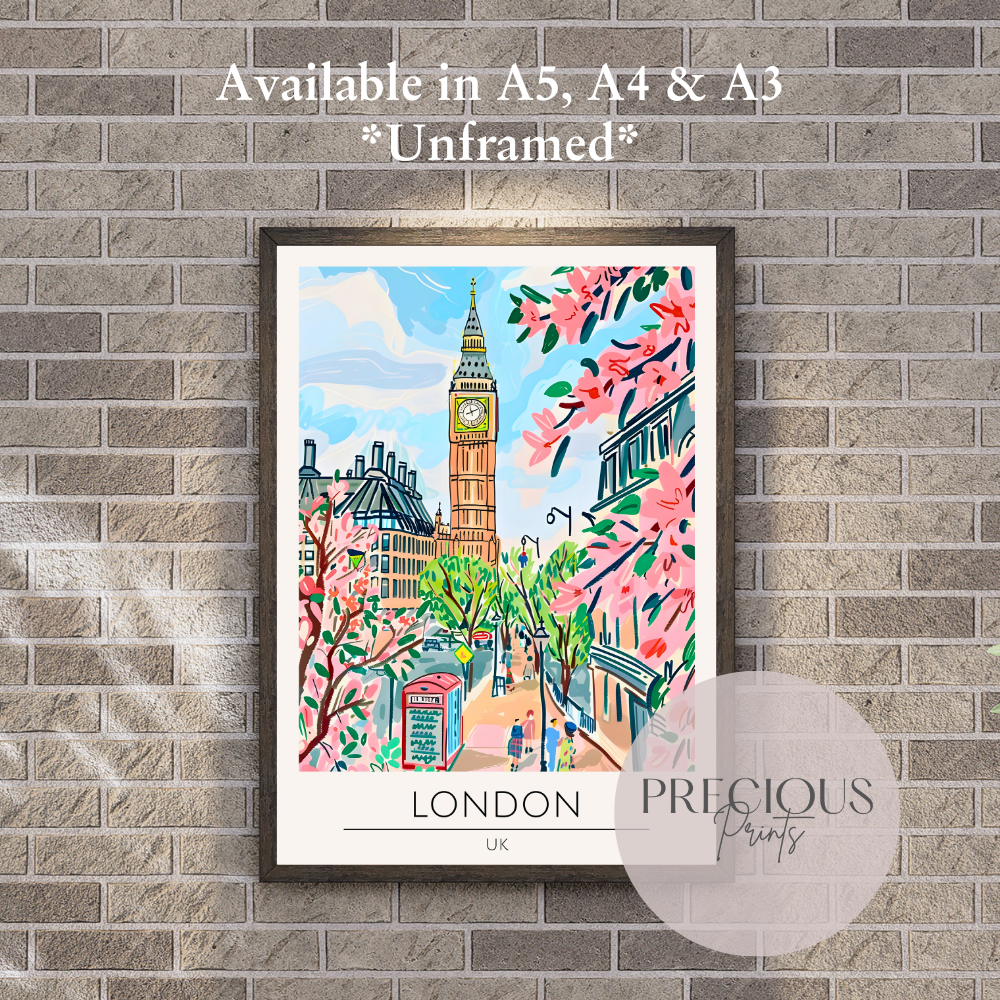 UK - London Print Poster- Travel Poster - Vintage Wall Art - Free Delivery