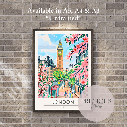 UK - London Print Poster- Travel Poster - Vintage Wall Art - Free Delivery
