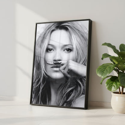 Black & White Fashion Wall Art Print – Kate Moss Portrait – Modern Glam Home Decor
