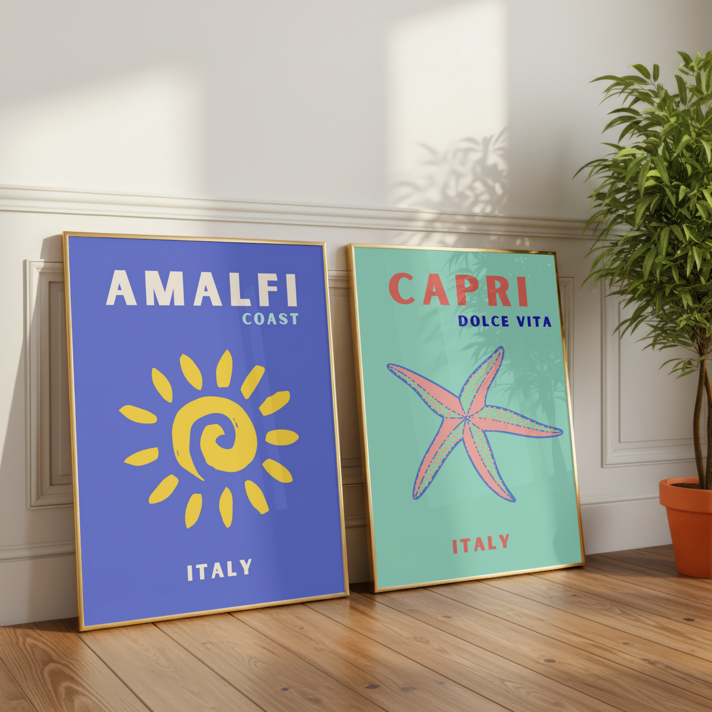 Capri & Amalfi Coast Travel Print Set of 2 | Italian Coastal Wall Art