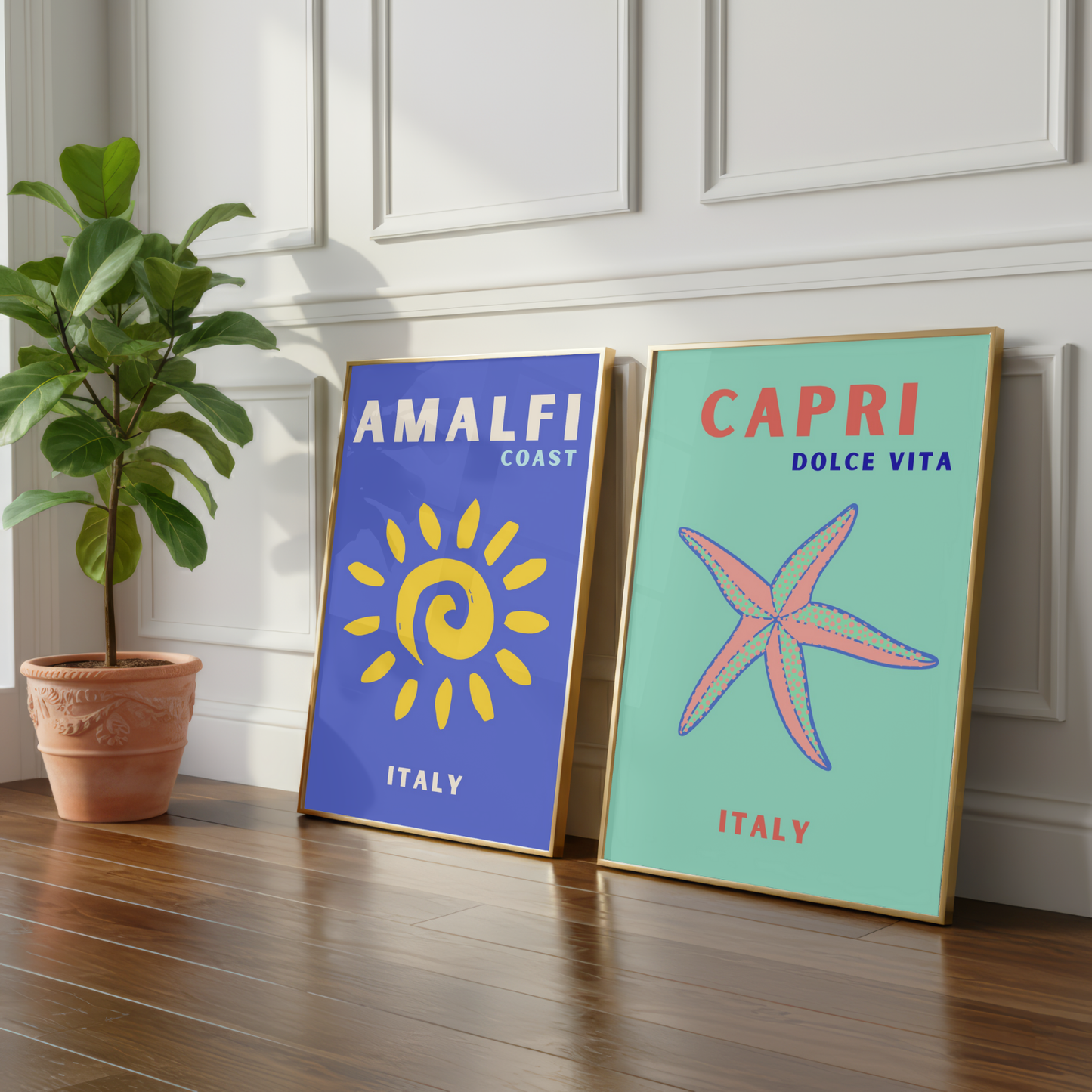 Capri & Amalfi Coast Travel Print Set of 2 | Italian Coastal Wall Art