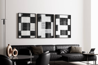 Set of 3 Dark Modern Fabric Effect Squares