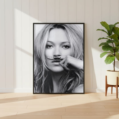 Black & White Fashion Wall Art Print – Kate Moss Portrait – Modern Glam Home Decor