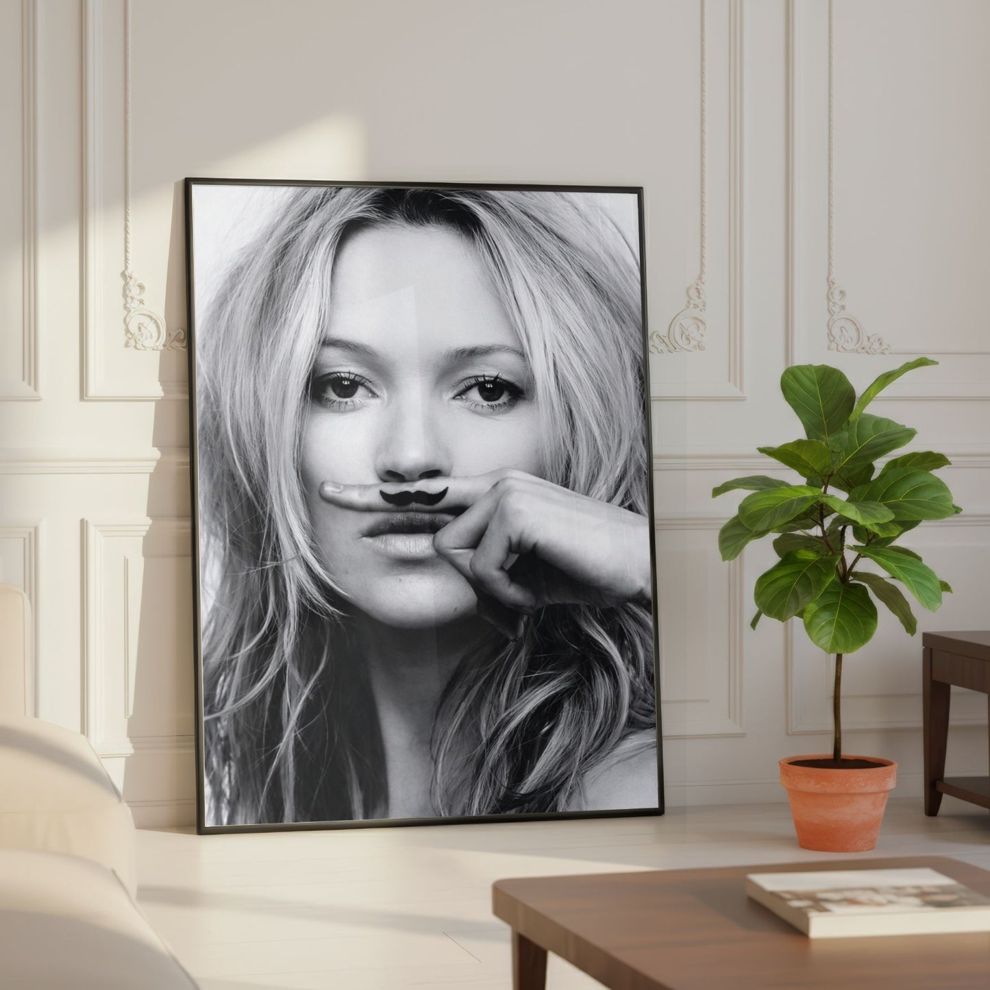 Black & White Fashion Wall Art Print – Kate Moss Portrait – Modern Glam Home Decor