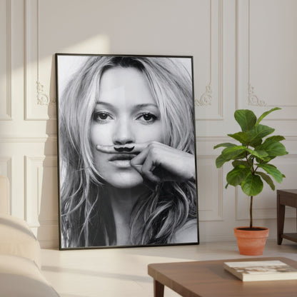 Black & White Fashion Wall Art Print – Kate Moss Portrait – Modern Glam Home Decor