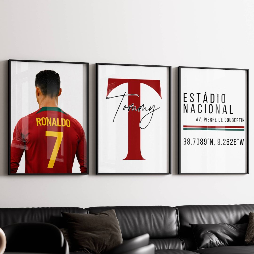 Set of 3 Personalised Ronaldo - Portugal Football Prints