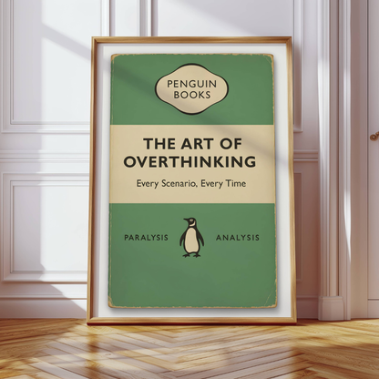 Funny Penguin Book Print - The Art of Overthinking
