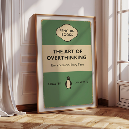 Funny Penguin Book Print - The Art of Overthinking