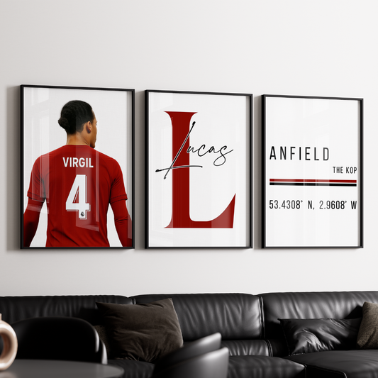 Set of 3 Personalised Virgil Van Dijk Liverpool FC Prints