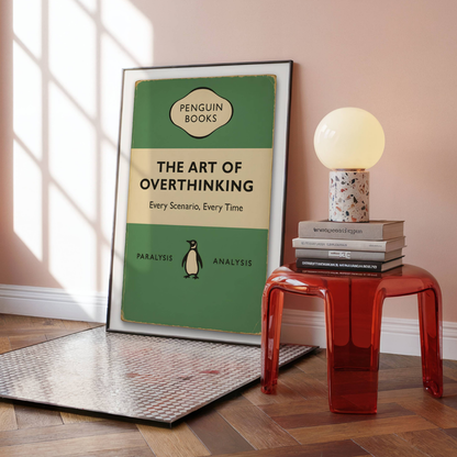 Funny Penguin Book Print - The Art of Overthinking