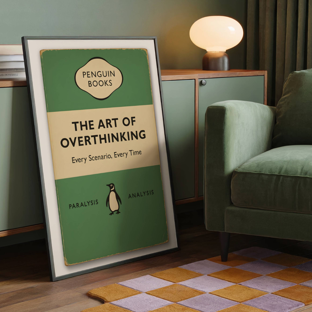 Funny Penguin Book Print - The Art of Overthinking