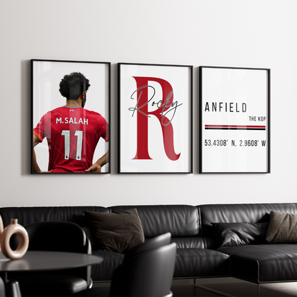 Set of 3 Personalised Mo Salah Liverpool FC Prints Football Prints A5 A4 A3