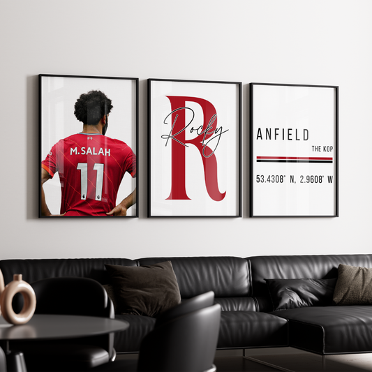 Set of 3 Personalised Mo Salah Liverpool FC Prints Football Prints A5 A4 A3