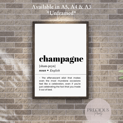 Champagne Definition Funny Poster / Funny Kitchen pub poster / Funny Alcohol Poster