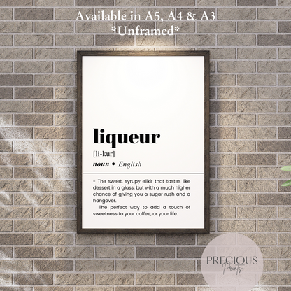 Liqueur Definition Funny Poster / Funny Kitchen pub poster / Funny Alcohol Poster