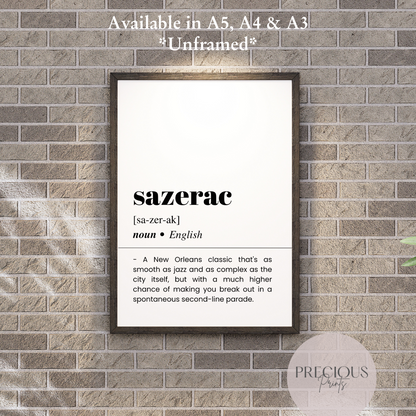 Sazerac Definition Funny Poster / Funny Kitchen pub poster / Funny Alcohol Poster