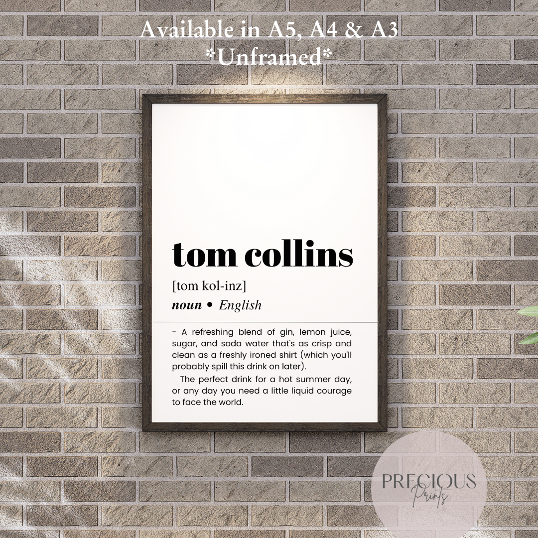 Tom Collins Definition Funny Poster / Funny Kitchen pub poster / Funny Alcohol Poster