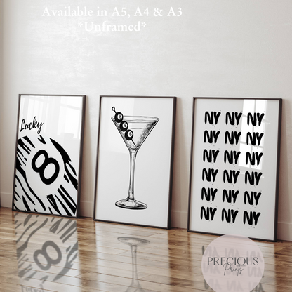 Set of 3 Stylish Black and White Lucky 8 Ball Zebra Wall Art